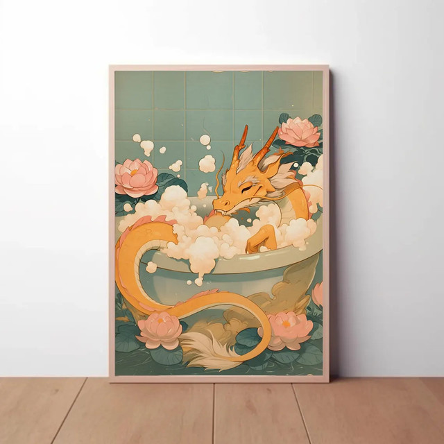 SHENCHEN Wanddekoration mit goldenem Drachenmotiv in Multicolor, rechteckige Papierillustration - Bild 1