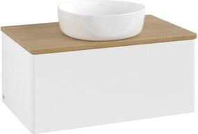V&B Waschtischunterschrank Antao ohne Frontstruktur in Eiche Honig und Weiß lackiert, B/T/H: 80 x 36 x 50 cm - Bild 1