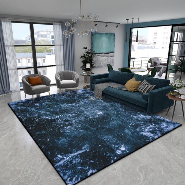 Wucifang Jewelry Moderner Marmor Teppich in Blau, Rutschfest und Waschbar, B/T: 60 x 90 cm - Bild 1