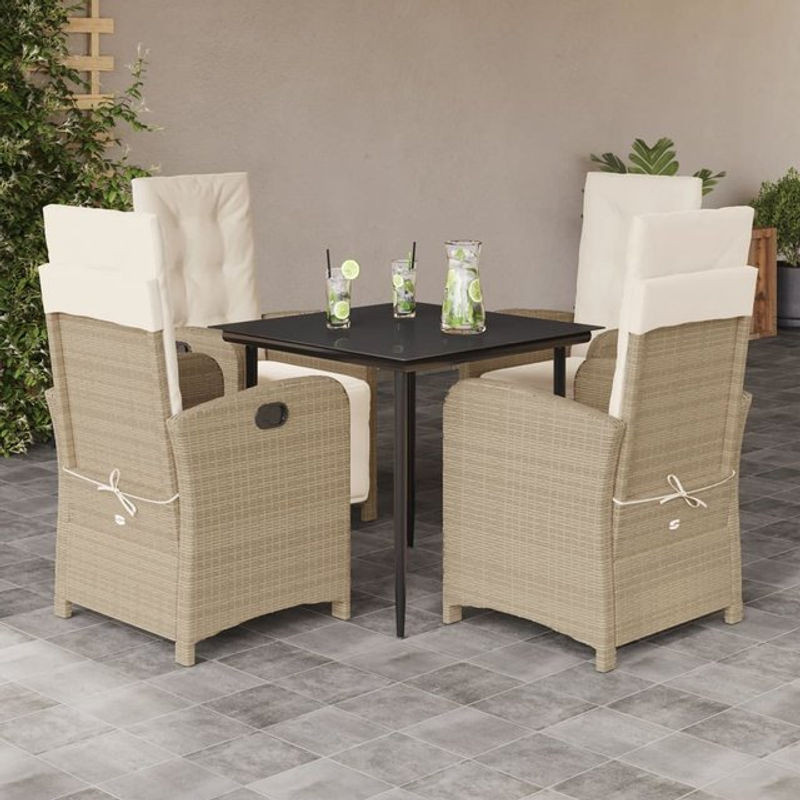 Vidaxl Gartenmöbel-Set aus Polyrattan mit 5 Teilen und Kissen, Beige - Bild 1