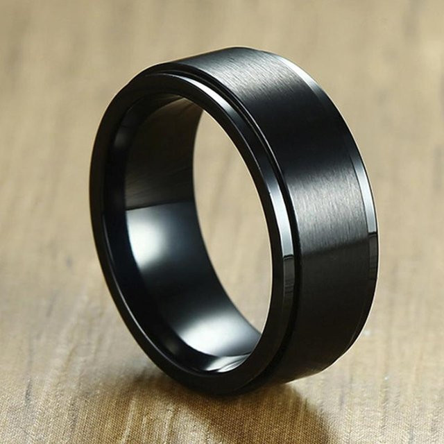 Vnox Basisring, Edelstahl, Schwarz, Herren, 8 mm - Bild 1