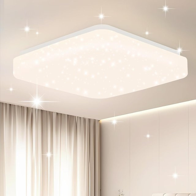 Cliheet LED-Deckenleuchte in Weiß, quadratisch mit Sternenhimmel-Effekt, 15 W, 4000 K, Unterputzleuchte für Schlafzimmer und Küche, Durchmesser: 21 cm - Bild 1