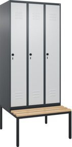 C+P Spind Classic PLUS Garderobenschrank mit Sitzbank, 3 Abteile, B/T/H: 212 x 90 x 81,5 cm, Anthrazit/Grau/Schwarz mit Buche-Hartholz Sitzbank und Sicherheits-Drehriegel - Bild 1