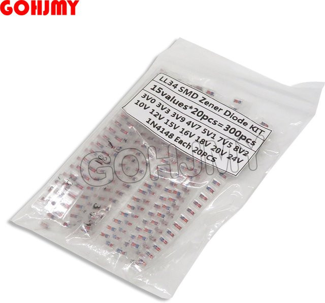 GOHJMY SMD Zenerdiode und LL4148 Sortiment Set, 300 Stück, Multicolor, 3V-24V - Bild 1