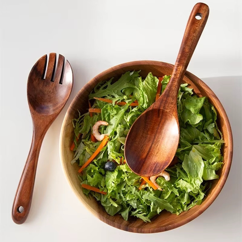 Uniturcky Akazienholz Salatbesteck Set aus Löffel und Gabel in Braun, Länge: 25,4 cm - Bild 4