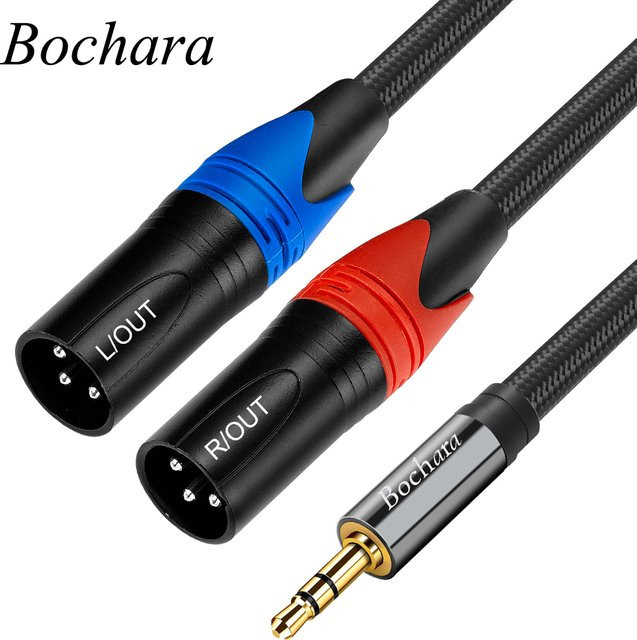 Bochara Aux-Audiokabel mit 3,5-mm-Stereo-Klinkenstecker auf Dual-XLR-Stecker, geflochten und geschirmt, Schwarz - Bild 1