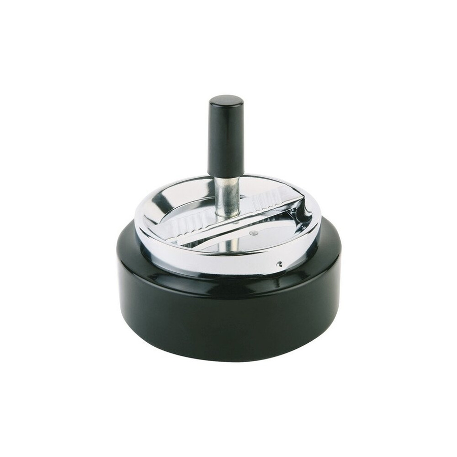 APS Drehaschenbecher PUSH Metall verchromt rund schwarz/silber B/Ø/H: 10,5 x 10 x 11 cm - Bild 1