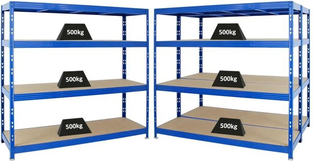 PROREGAL Rhino Schwerlastregal Set aus 3 Profi-Regalen, Blau, B/H/T: 200 x 180 x 60 cm, mit 4 verstellbaren MDF-Spanplatten-Ebenen pro Regal und 500 kg Fachlast - Bild 1