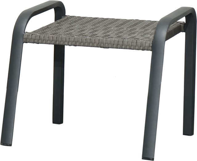 OUTFLEXX Kiribati Fußhocker für den Garten und Outdoor-Bereich, grau, Aluminium und Polyrattan, B: 59 cm, T: 50 cm, H: 49,5 cm - Bild 1