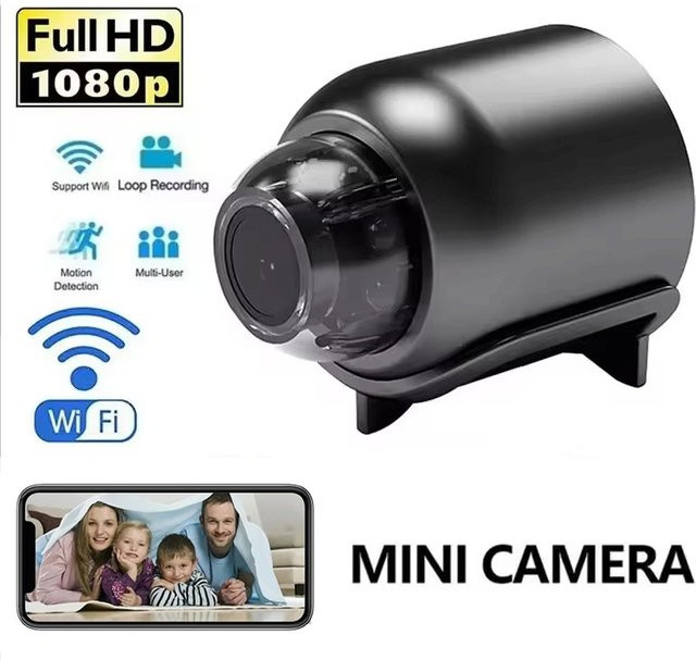 SEamopar Mini-Kamera 1080P HD WLAN-Überwachungskamera mit Nachtsicht und Bewegungserkennung in Schwarz - Bild 1