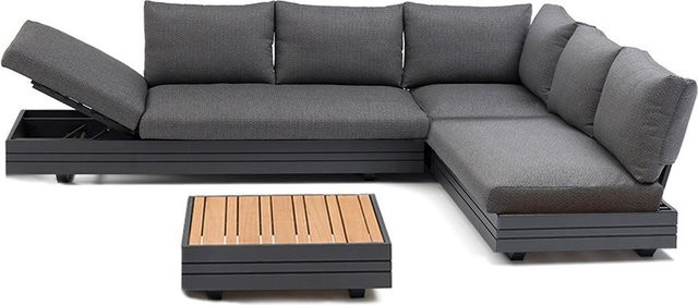 Zebra Cubo Neo 4-teiliges Loungeset aus Aluminium in Graphit mit wetterfesten Kissen und Kaffeetisch - Bild 1