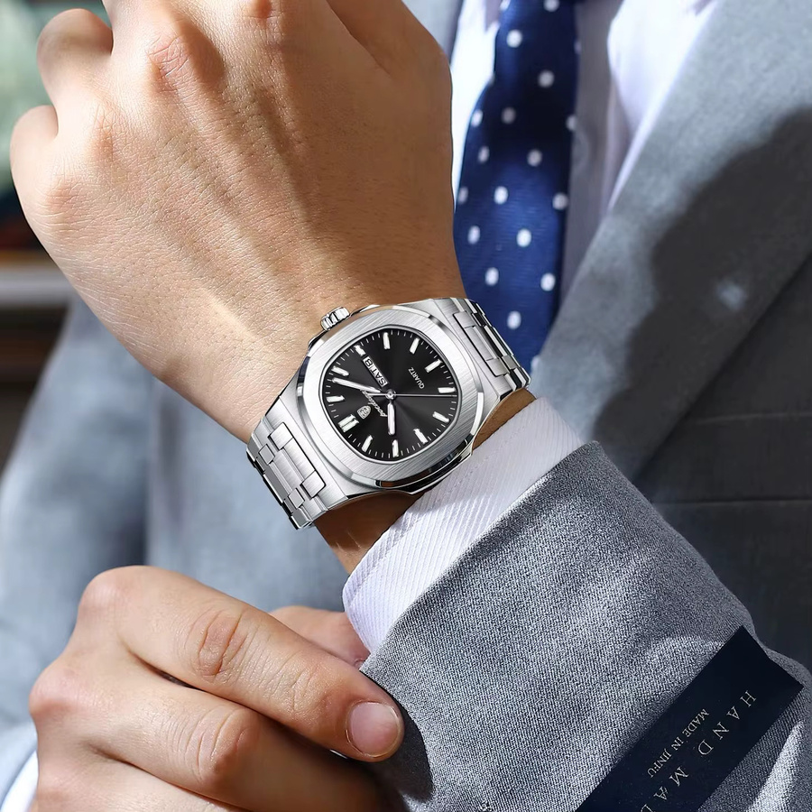 POEDAGAR Armbanduhr Edelstahl, Quarz, Schwarz, Herren - Bild 6