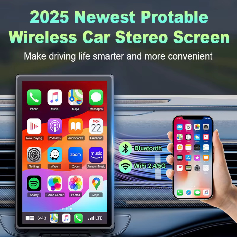 Srnubi 7 Zoll Carplay Autoradio mit Android-Unterstützung und magnetischer Halterung in Schwarz - Bild 2