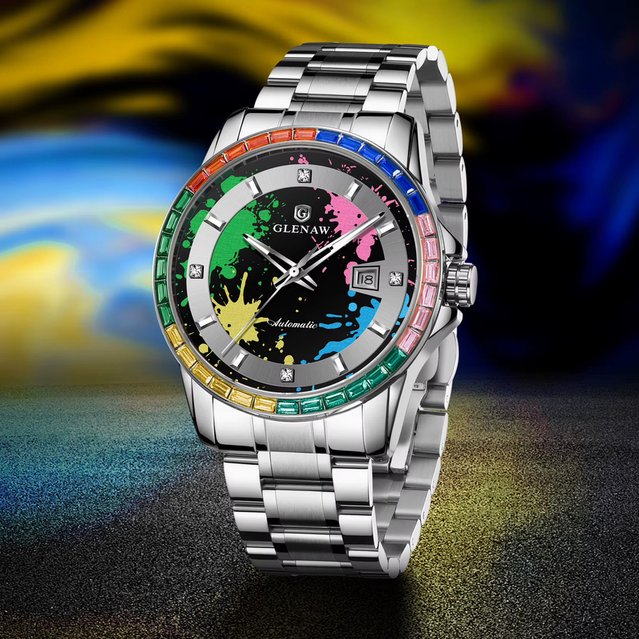 GLENAW Armbanduhr Automatik, Edelstahl, Schwarz, Gold, Herren - Bild 4
