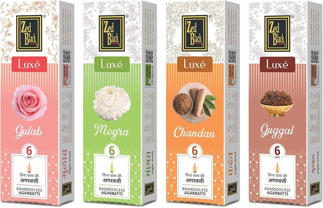 Zed Black Luxe Series Bambus Räucherstäbchen in Grau mit 4 Düften: Chandan, Gulab, Guggal und Mogra (70 Stück) - Bild 1