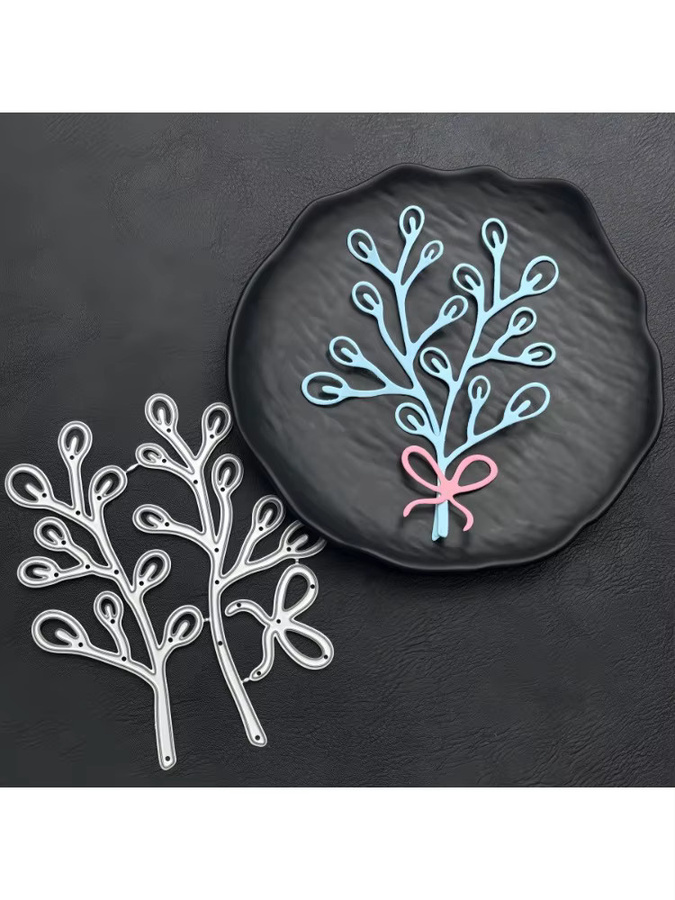 Metall-Stanzformen Botanischer Zweig und Schleife in Silber für DIY-Scrapbooking und Kartenherstellung - Bild 4