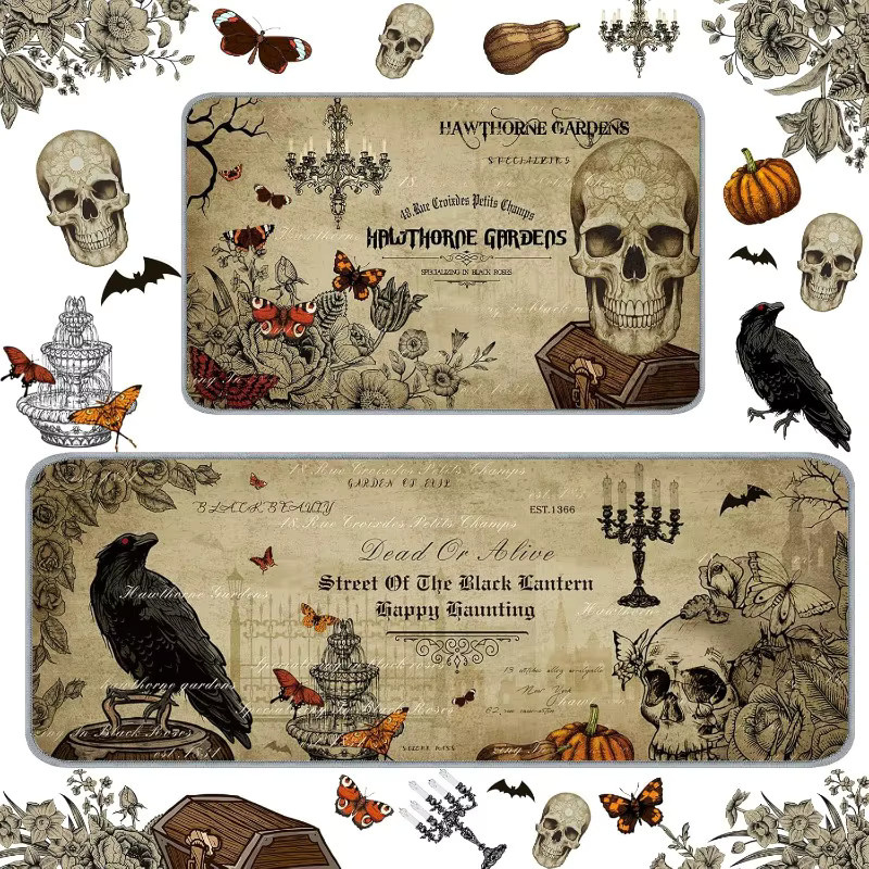 Trebalena Halloween Teppich mit Hexe, Skelett und Kürbis im Gothic Design für Küche und Bad, B/T: 60 x 40 cm - Bild 1