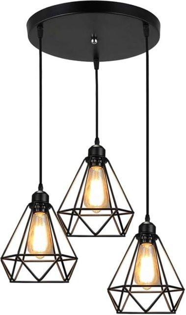 JOYINLED Deckenpendelleuchte im Vintage Industriestil, Hängelampe aus schwarzem Metall in Diamantform mit E27 Fassung, Durchmesser: 20 cm - Bild 1
