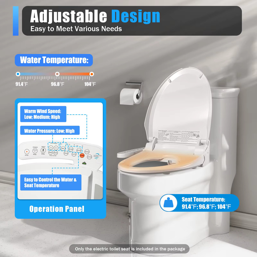 Bymaocar Intelligenter Elektrischer Bidet-Toilettensitz mit 1350 W, Einstellbare Wasser- und Sitztemperatur, Weiß - Bild 2