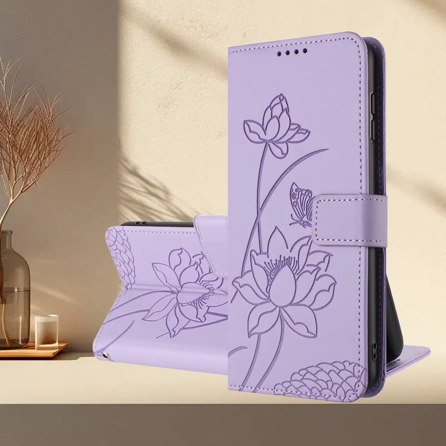 Blumen Leder Handyhülle im Buchdesign für Oppo Reno 14F 13 12 11 Pro 5G A3 A5 A60 A79 A78 A58 A38 A57 A17 A94 A74 5G Flip-Cover in Grün und Lila - Bild 5