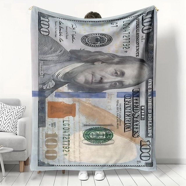 JMG Household Supplies Flanell Decke mit 100-Dollar-Schein Druck, weiche Kuscheldecke im US-Dollar Muster, Mehrfarbig, B x H: 70 x 100 cm - Bild 1