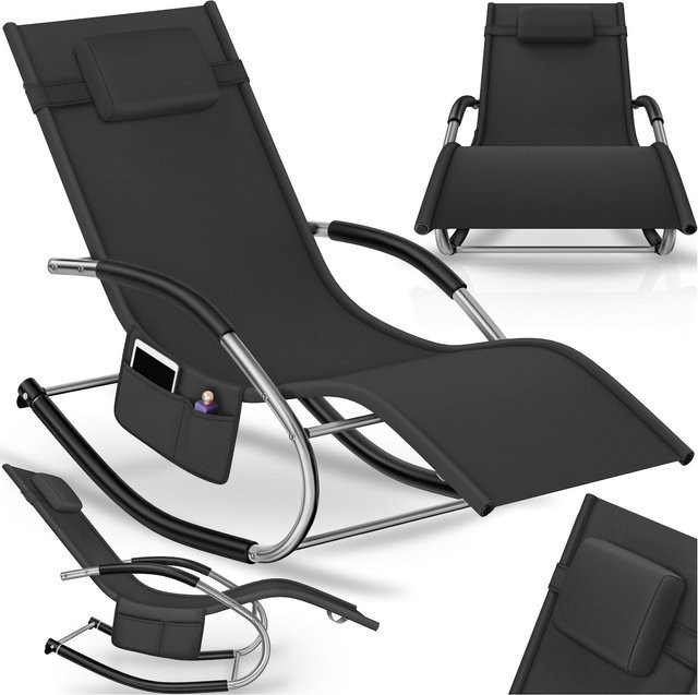 tectake Gartenliege ergonomisch mit Komfort-Schwingbewegung aus Textilene-Gewebe in Schwarz B/T/H: 146 x 62 x 92 cm - Bild 1