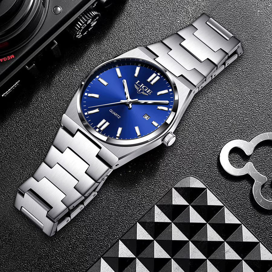 LIGE Armbanduhr Quarz, Edelstahl, Blau, Silber, Herren - Bild 2
