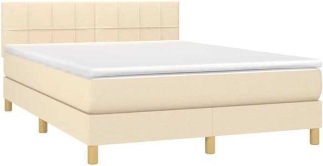 vidaXL Boxspringbett mit Matratze in Beige, Hybrid-Bett mit LED-Unterbettbeleuchtung und USB-Ladeport, B/T: 140 x 200 cm - Bild 1