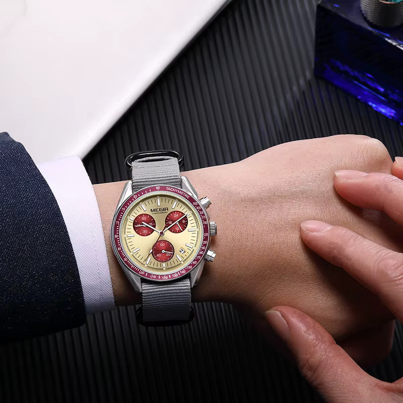 MEGIR Chronograph, Quarz, Textil/NATO, Silber, Herren - Bild 2