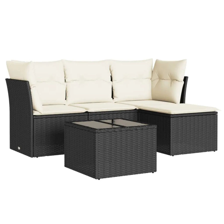 vidaXL 5-tlg Garten-Sofagarnitur in L-Form aus Poly-Rattan und pulverbeschichtetem Stahl mit Kissen in Schwarz-creme - Bild 2