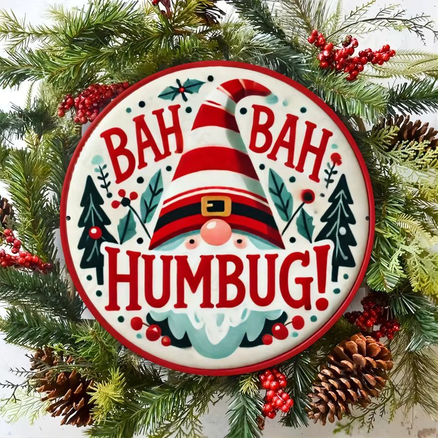 CIFBUY Weihnachts-Wandkunstschild aus Aluminium mit Weihnachtsmütze Bah Humbug vertikal - Bild 4