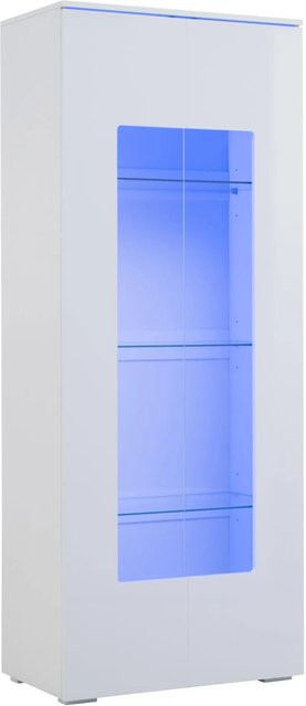 okwish Vitrine in Weiß mit 2 Glastüren, integrierter LED-Beleuchtung und Glaseinlegeböden für dein Wohnzimmer, B/T/H: 70 x 40 x 173 cm - Bild 1