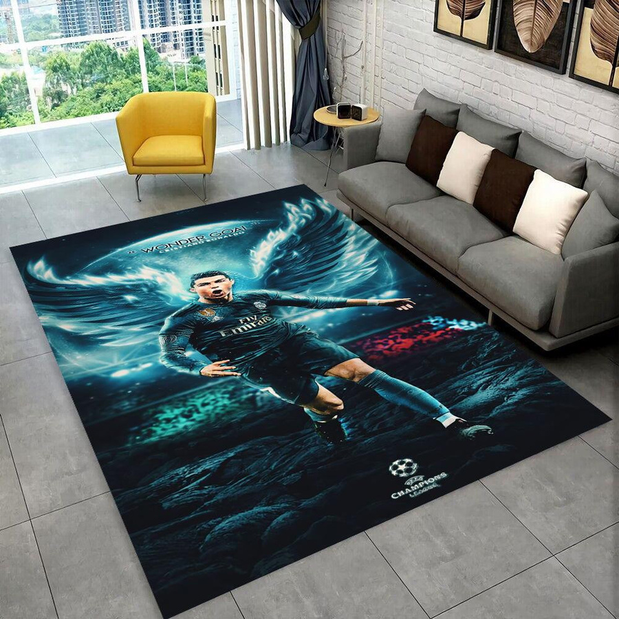 CR7 Goat Ronaldo Fußballstar Teppich, rutschfeste Bodenmatte aus Polyester für Kinderzimmer und Wohnzimmer, B/T: 100 x 150 cm, Mehrfarbig - Bild 1
