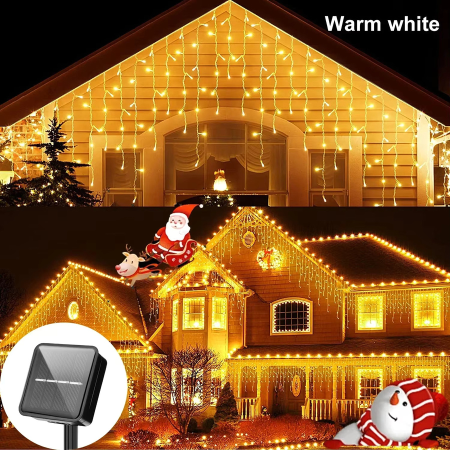 Solar Eiszapfen Lichterkette mit 96 warmweißen LEDs für Outdoor und Garten, Dekorations-Lichterkette für Weihnachten und Partys - Bild 2