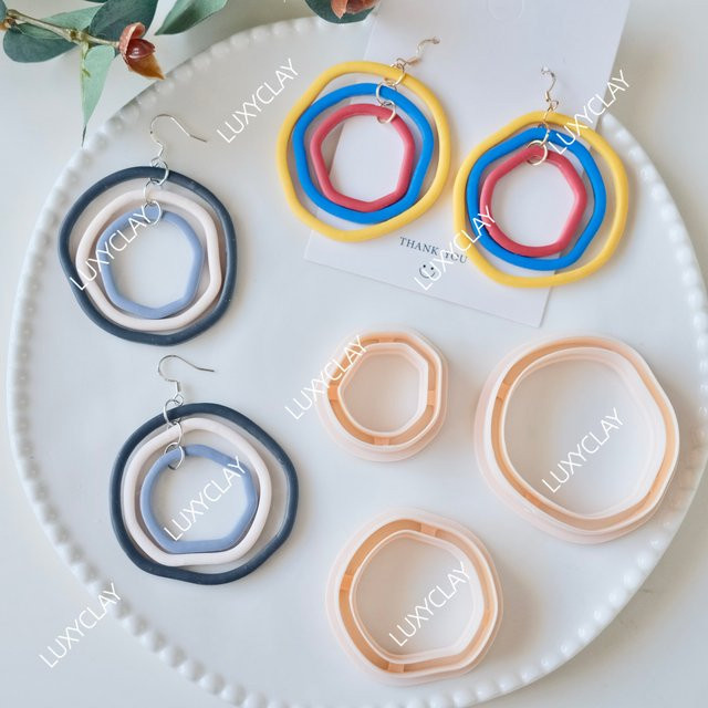 3er-Set unregelmäßige Schneidformen aus Kunststoff in Weiß für DIY-Ohrringe und Schmuckherstellung mit geometrischem Kreisdesign - Bild 1