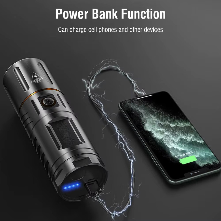 BORUiT LED Zoom Taschenlampe mit 3000LM und 500M Long Throw, schwarz, IPX5 wasserdicht, wiederaufladbar via Typ-C mit Power Bank Funktion für Camping und Jagd - Bild 4