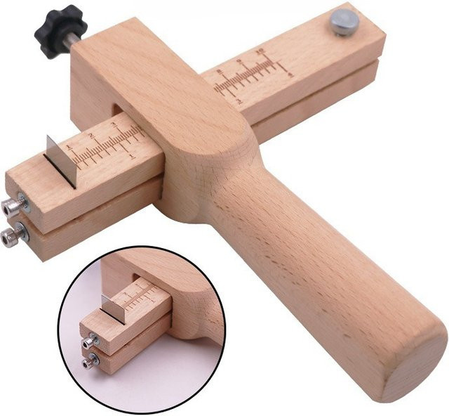 Verstellbarer Gürtelschneider aus Leder und Holz zur individuellen Dickenanpassung - Bild 1