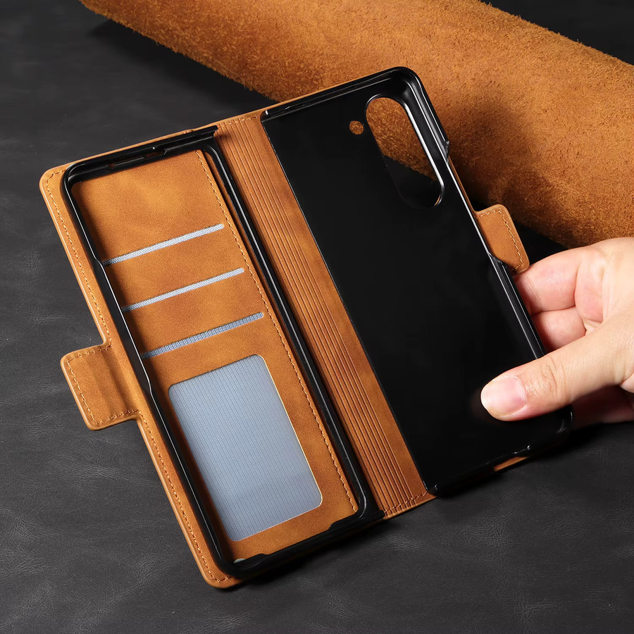 Luxuriöse Retro-Ledertasche als Brieftasche und Karten-Business-Handyhülle für Samsung Galaxy Z Fold 7, 6, 5, 4 und 3 in Rot oder Braun - Bild 2