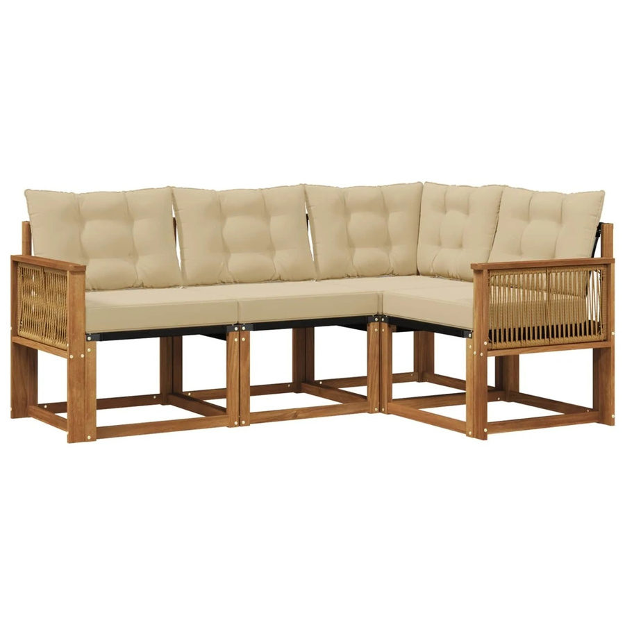 vidaXL Outdoor-Sofagarnitur L-Form aus massivem Akazienholz mit Textilene und Kissen in Natur-Beige - Bild 2
