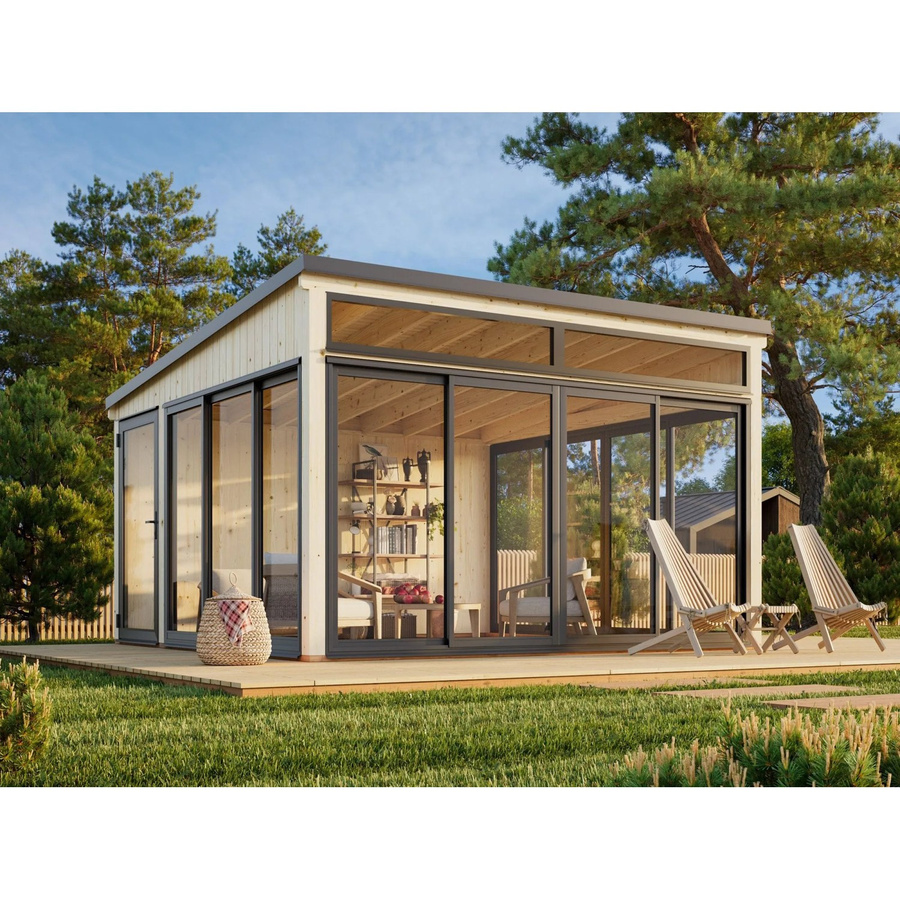 Palmako Gartenhaus Saga Slide Plus aus Fichtenholz mit Pultdach in Natur und Braun, B/T: 420 x 420 cm - Bild 2