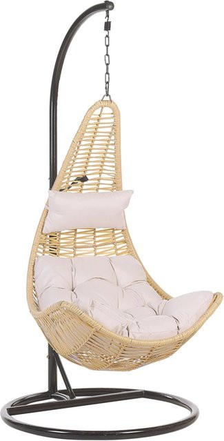 Beliani Hängesessel Egg Design in Beige und Schwarz mit Metallgestell und Rattan-Optik, B/T/H: 95 x 95 x 200 cm - Bild 1