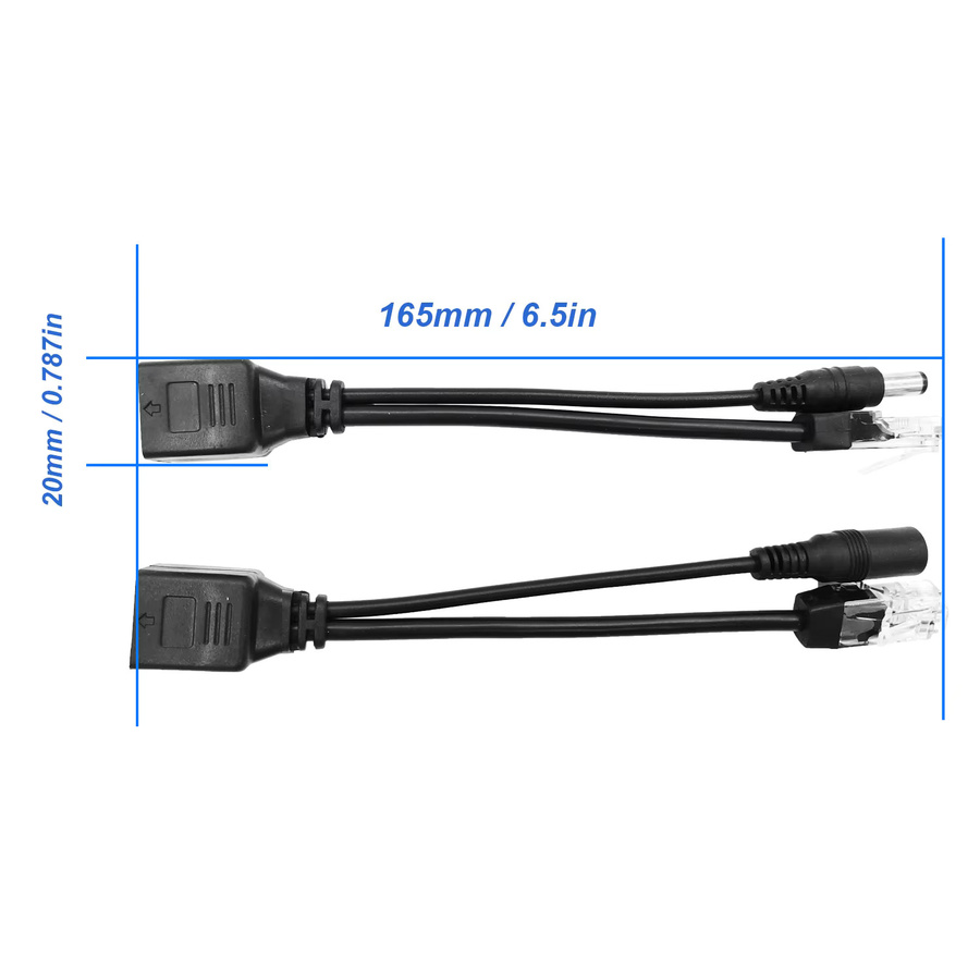 JIENUO PoE Splitter wasserdicht mit RJ45 Video- und Netzteilkabel, 12V-48V Versorgungsmodul-Injektor für IP-Kamera-Extender, Schwarz - Bild 2