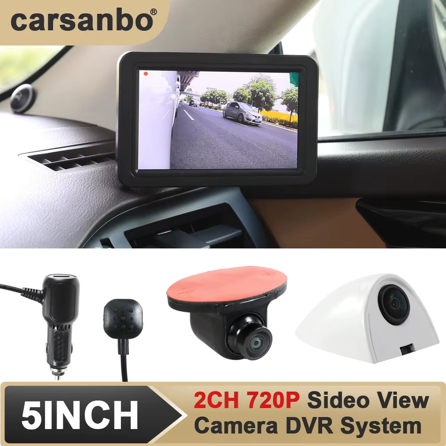 Carsanbo Auto-Seitenansicht-Kamerasystem mit 5-Zoll-Display-Monitor, 2 HD Digital-Seitenansicht-Kameras, 720P AHD Nachtsicht und DVR-Funktion, Schwarz - Bild 2