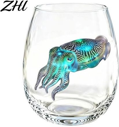 GETIFIT Stielloses Weinglas aus Borosilikat-Glas mit Meeresleben-Muster, Transparent, 420 ml - Bild 1