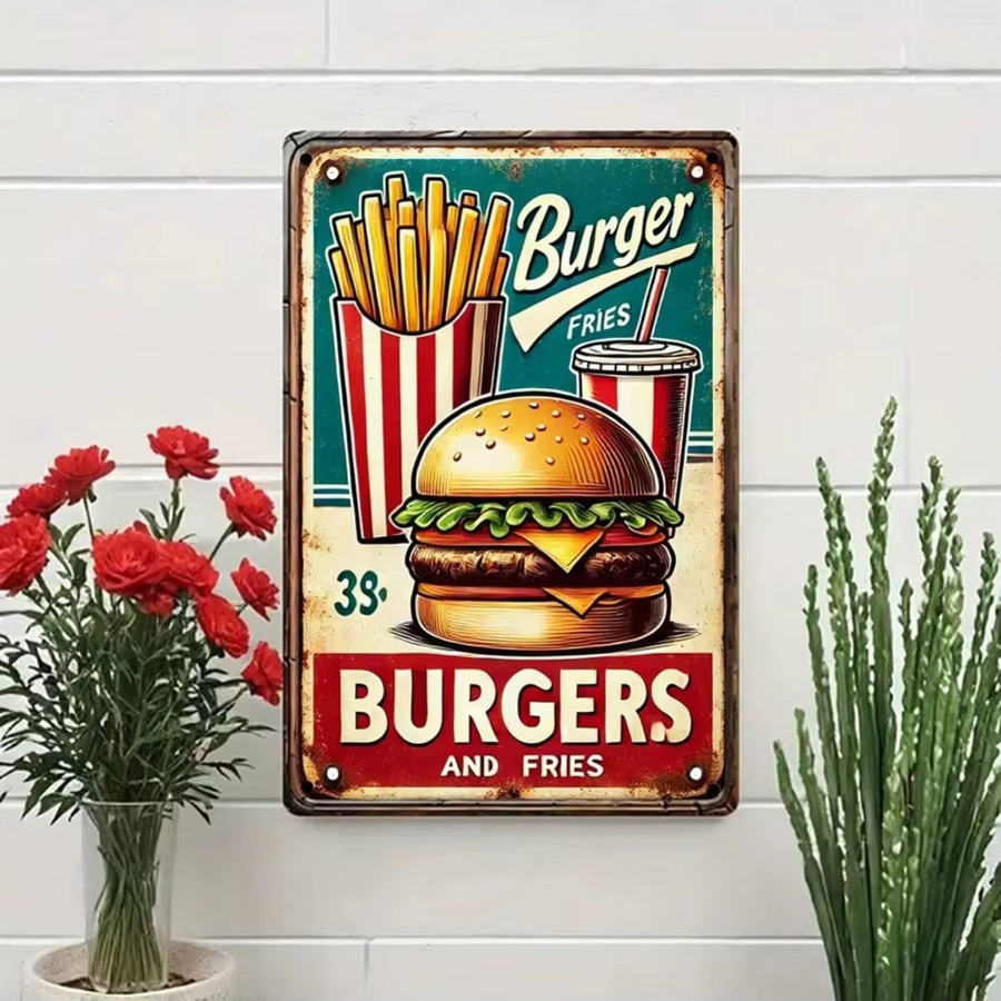 CIFbuy Vintage Burger Metallschild als Wandkunst für Café und Bar, mehrfarbig, rechteckig - Bild 4