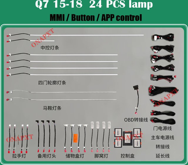 ONAPXT LED-Ambientebeleuchtung für Audi Q7 2006-2021 mit App-Steuerung, 32 Farben RGB Multicolour für Fußraum, Autotürverkleidung und Armaturenbrett - Bild 1