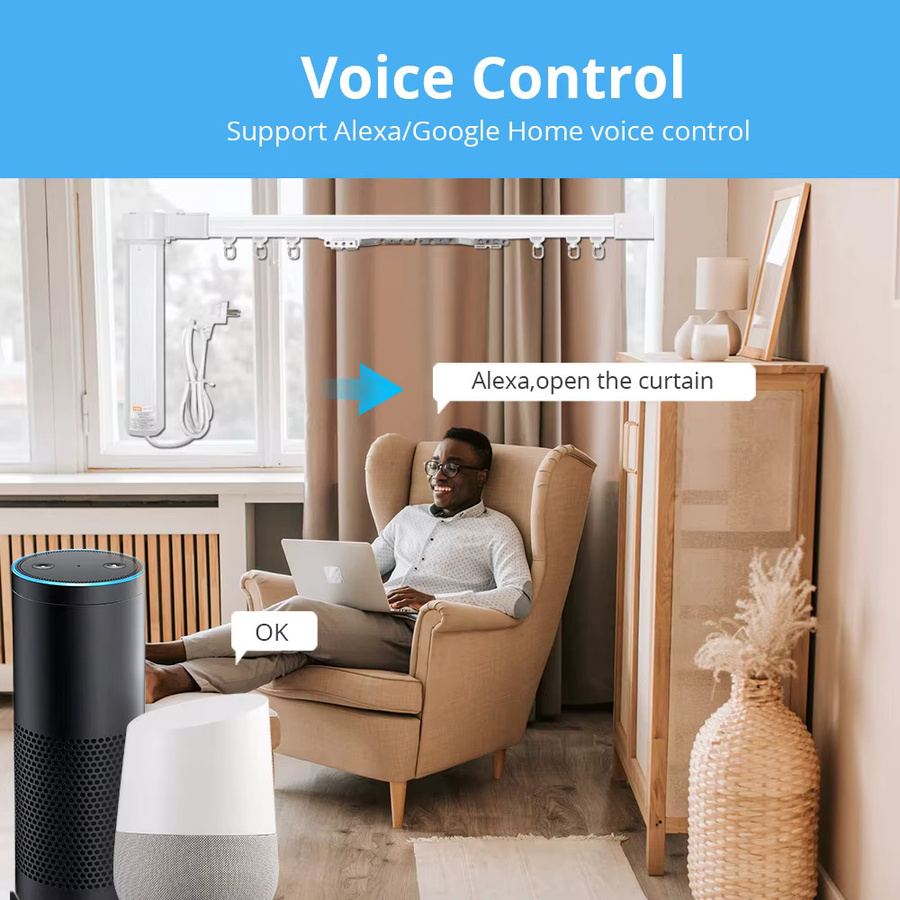 Zemismart WiFi-Vorhangmotor in Weiß für Tuya Smart Life mit RF-Fernbedienung und Sprachsteuerung via Alexa, Echo und Yandex Alice - Bild 2
