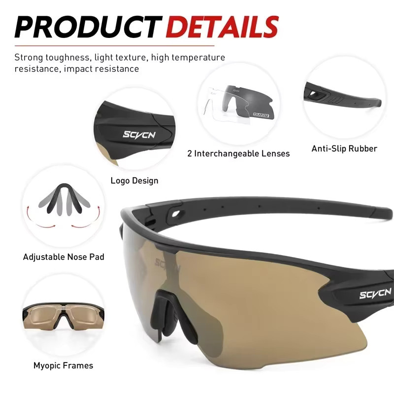 SCVCN Sportsonnenbrille, Herren, Vollrand, Schwarz, Kunststoff - Bild 4