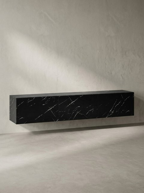 Modernes hängendes TV-Lowboard von KADIMA DESIGN in Schwarz mit Marmor-Optik, B/T/H: 160 x 30 x 30 cm - Bild 1