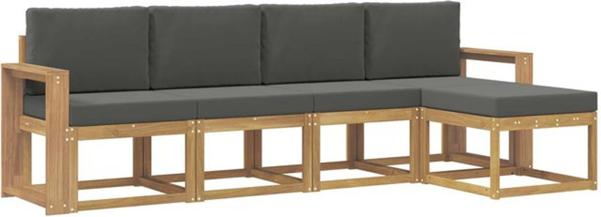 vidaXL Outdoor-Sofagarnitur aus Akazie mit 5-teiligem Set und Kissen in Weiß und Anthrazit - Bild 1